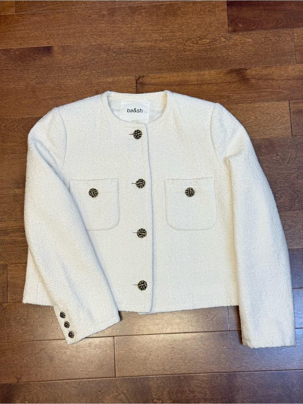 ba&sh Cream Bouclé Cropped Blazer Meredith with Decorative Buttons